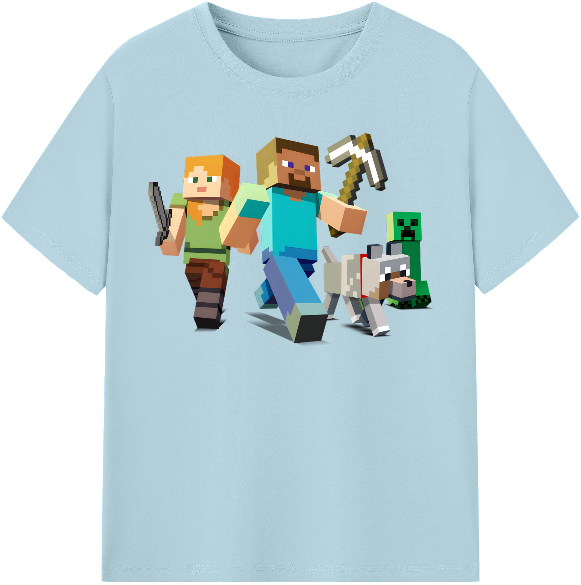 （画像用） マインクラフト ブロックの世界 Minecraft MC Block world 綿100％半袖Tシャツ（フロントプリント）